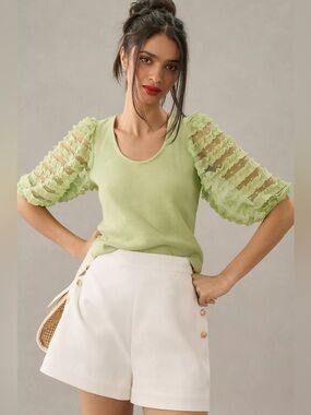 Anthropologie Dolman green puff sleeve top size XS